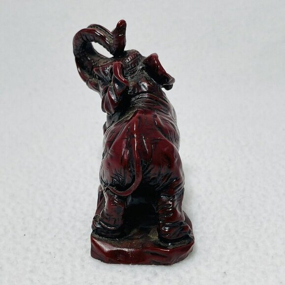 Crafted African Elephant Figurine Trunk Up Red Stone Rock Marble Safari Wildlife - Picture 5 of 9